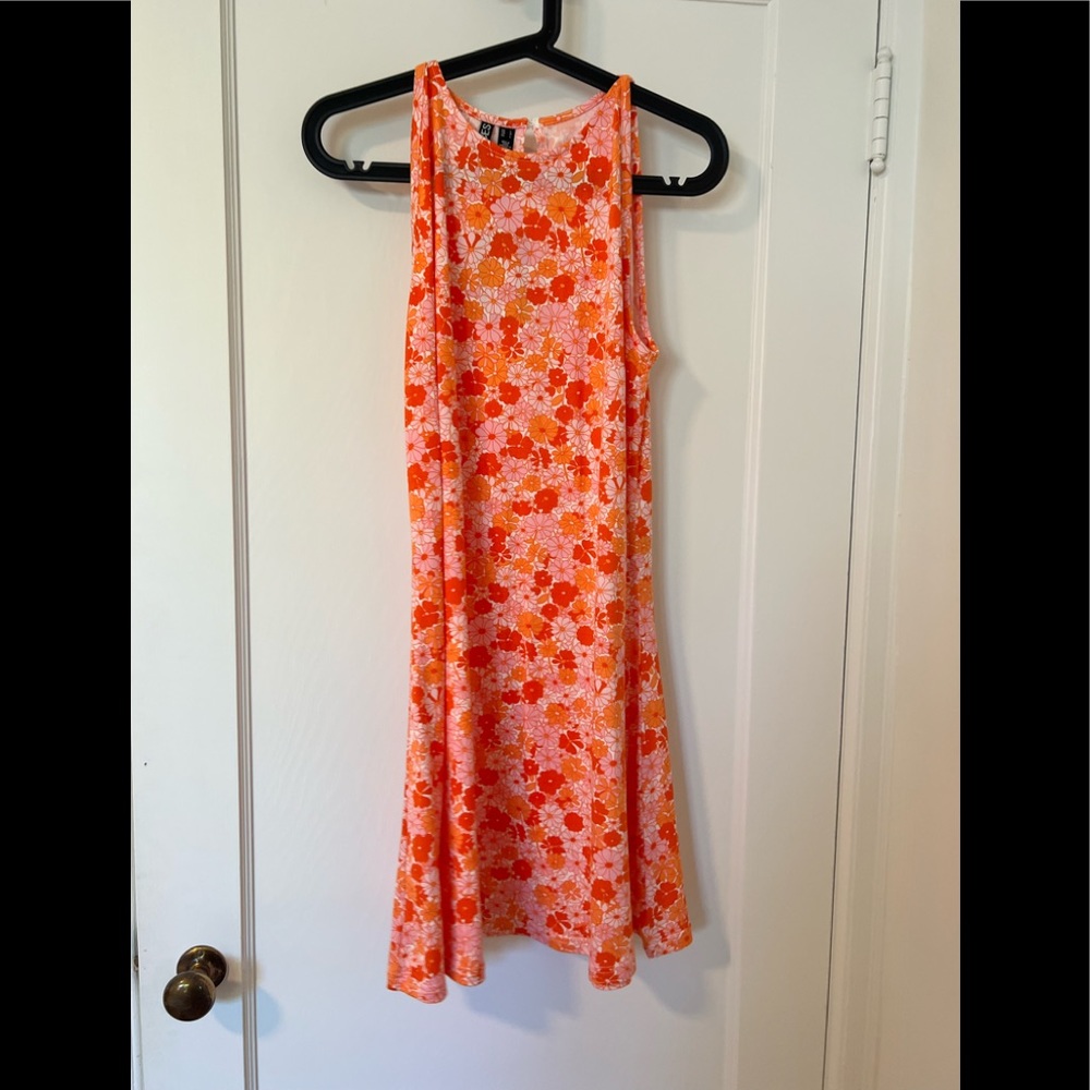 Pieces swing mini dress in 70s floral print